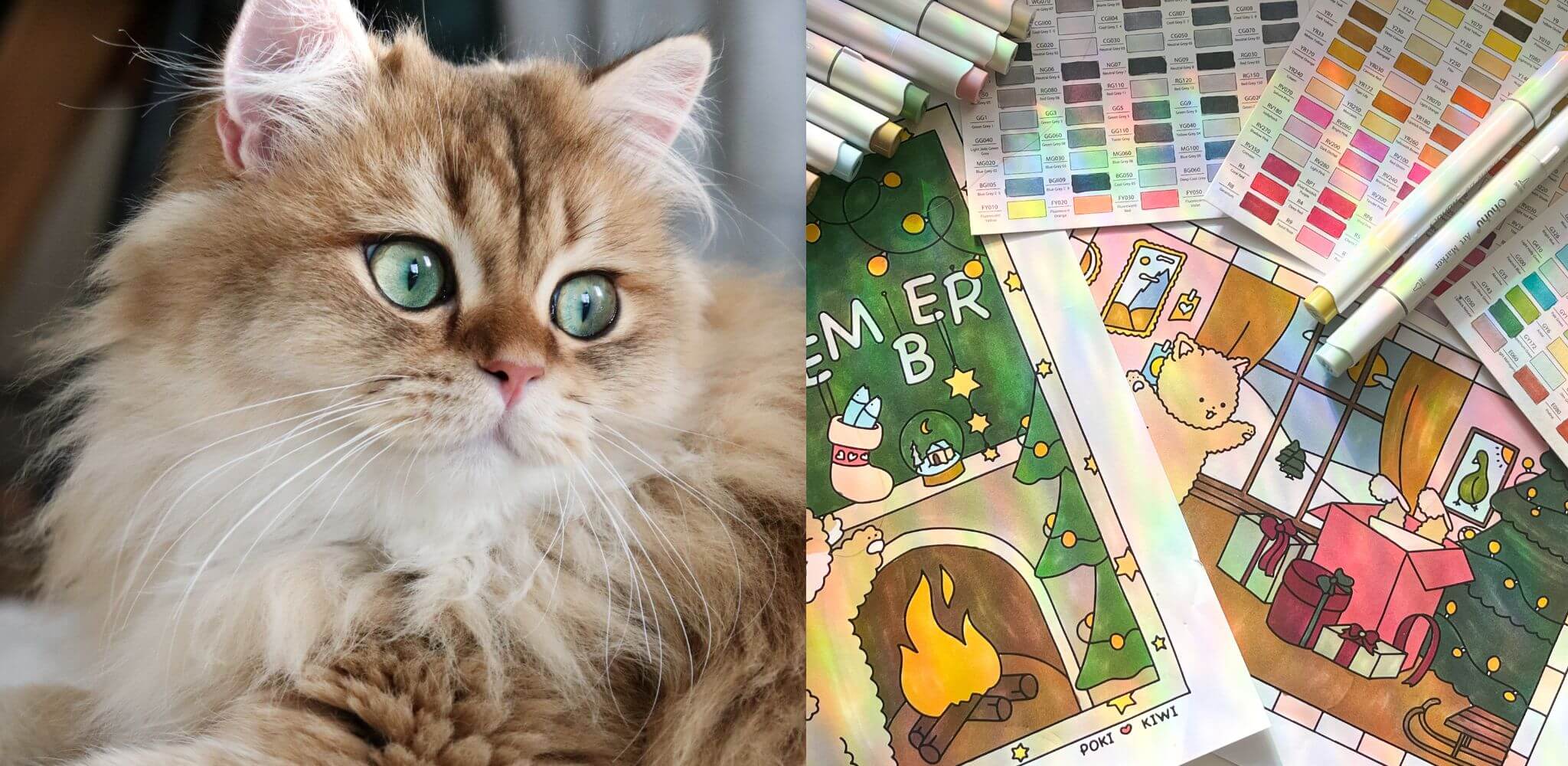 Poki and Kiwi - Cute Cat Coloring Pages and Coloring Sheets for Kids, Adults and Seniors