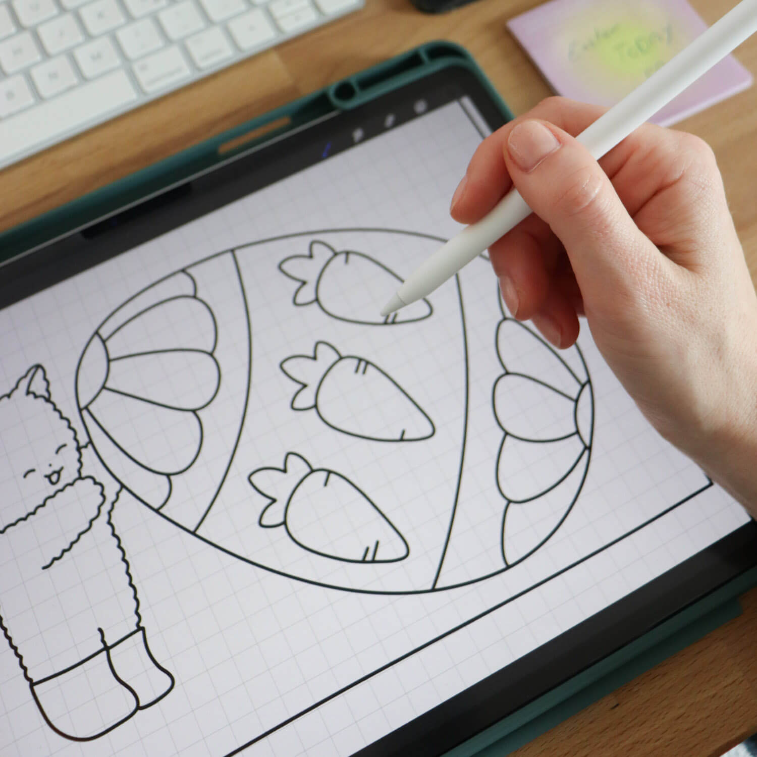 IPad with Illustration by Poki and Kiwi Coloring Books